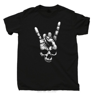 Skull Hand Sign Horns T เสื้อ Heavy Metal Rock N Roll Band Tattoo Tees Tshirt Harajuku