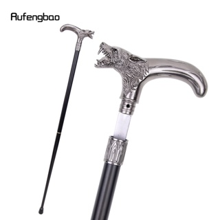 Wolf Head Biting  Walking Stick with 26cm Hidden Plate Self Defense Fashion Cane Plate Cosplay Crosier Stick 93cm