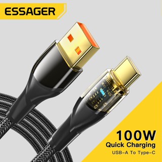 Essager 7A 100w usb type C สายชาร์จเร็ว เทคโนโลยีโปร่งใส ไฟ Led สาย usb C สําหรับ samsung oppo vivo