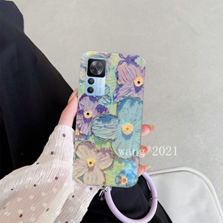 2022 New Casing Xiaomi 12T Pro 12 Lite Pro 5G เคส Phone Case Shiny Blu-uay Luxurious Rhinestone Flowers with Round Wristband Soft Case เคสโทรศัพท
