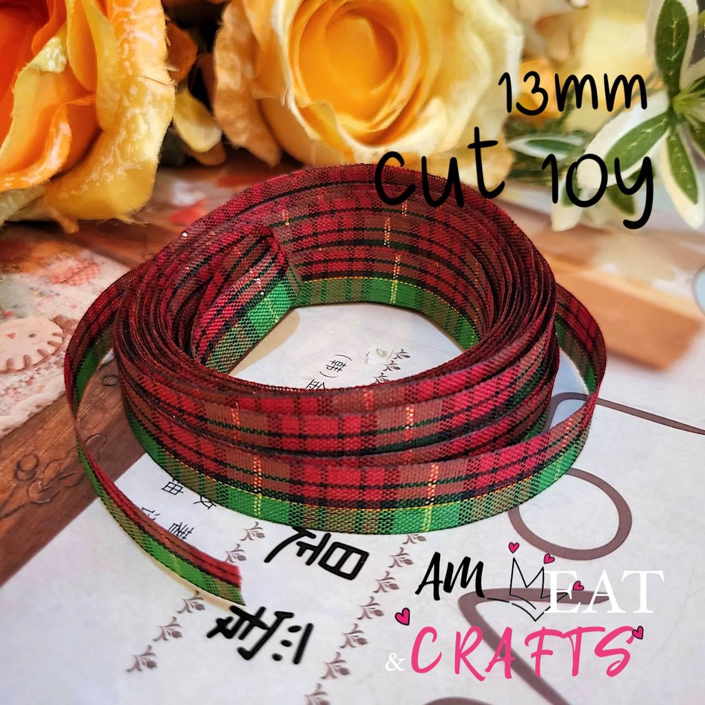 13mm-ริบบิ้น-ลายสก็อต-ริบบิ้น-ผ้าต่วน-ริบบิ้น-ribbon-for-diy-มีหลายสี-แบ่งตัดความยาวจากม้วนความยาว-ริบบิ้นสำหรับวันพิเศษ