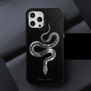 Casetify เคสโทรศัพท์มือถือ ซิลิโคนนิ่ม TPU ลายงูปารีส สีดํา สําหรับ iPhone 14 15 Plus 11 12 13 Pro Max