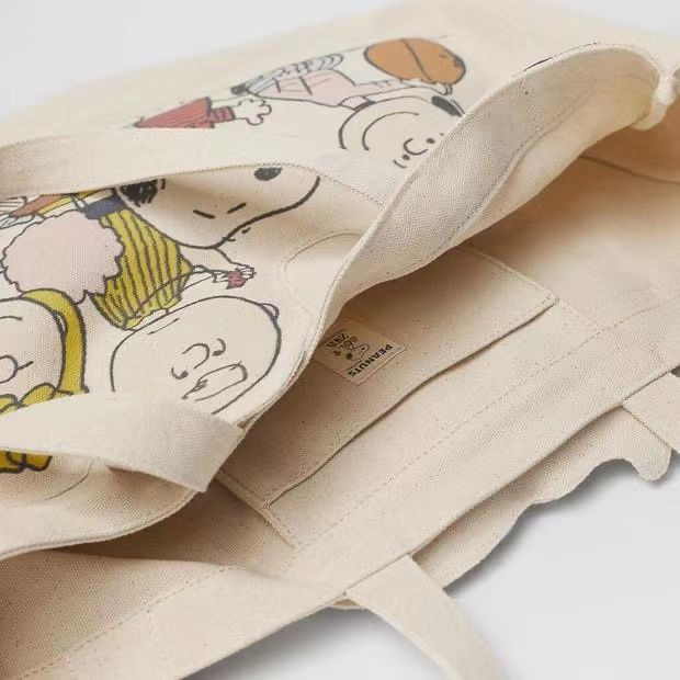 zara-กระเป๋าสะพายไหล่-กระเป๋าช้อปปิ้ง-ผ้าแคนวาส-พิมพ์ลาย-snoopy-สองด้าน-ความจุขนาดใหญ่-สําหรับผู้หญิง-2022