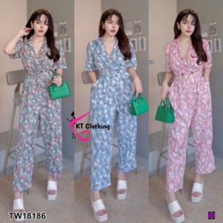 B18186 Jumpsuit จั้มสูทคอปก ขายาว พิมพ์ลาย + สายผูก Jumpsuit Jumpsuit with collar, long legs, printed pattern + tie