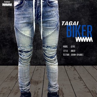 Biker jeans กางเกงยีนส์ฟอก ขาดเข่าเท่ๆ