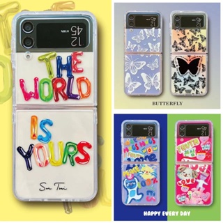เคสโทรศัพท์แบบแข็ง ใส ไล่โทนสี ลายกราฟิกผีเสื้อน่ารัก สําหรับ Samsung Galaxy Z Flip 3 5G Z Flip 4