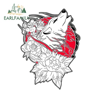 Earlfamily สติกเกอร์ไวนิล ลายหมาป่า และดอกไม้ สไตล์ญี่ปุ่น สําหรับติดตกแต่งรถยนต์ กระเป๋าเดินทาง กีตาร์ 13 ซม. x 10.1 ซม.