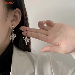 Erhk&gt; ต่างหูคริสตัล รูปดาวเคราะห์ ประดับไข่มุก ดาว สไตล์เกาหลี ฮาราจูกุ พังก์ เครื่องประดับแฟชั่น สําหรับผู้หญิง