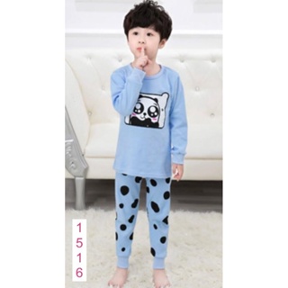 L-PJB-1516-BM สีฟ้า ลายหมี ชุดนอนเด็กแนวเกาหลี ผ้า Cotton 🚒 พร้อมส่ง ด่วนๆ จาก กทม 🚒