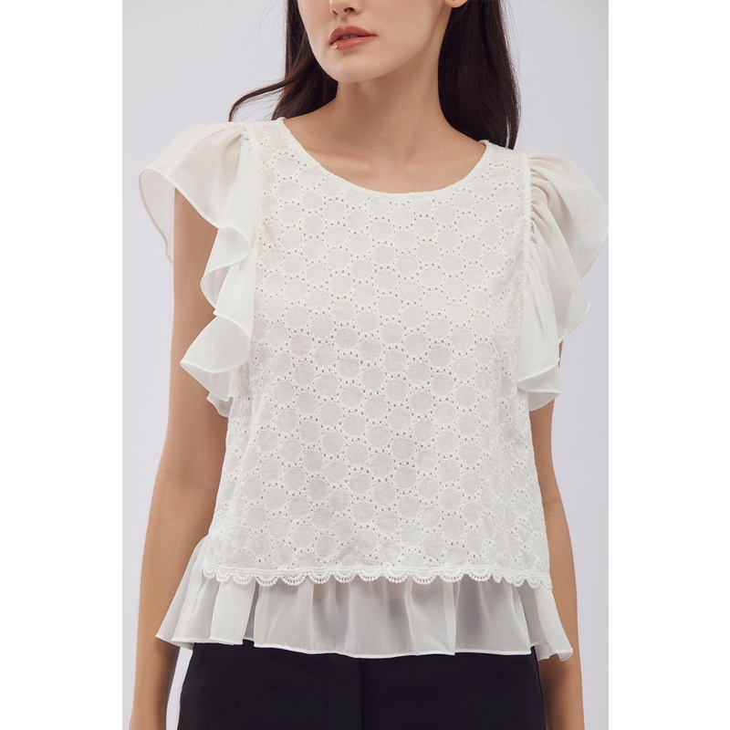 ep-เสื้อเบลาส์ผ้าปักฉลุแต่งระบาย-ผู้หญิง-สีขาว-eyelet-blouse-with-ruffle-detail-0795