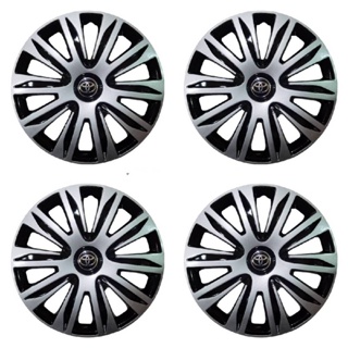 Wheel Cover ฝาครอบกระทะล้อ ขอบ R 14 นิ้ว มีดุม TOYOTA ดำเงิน wc83 (1 ชุด มี 4 ฝา) **ราคาถูกสินค้าดีมีคุณภาพ**