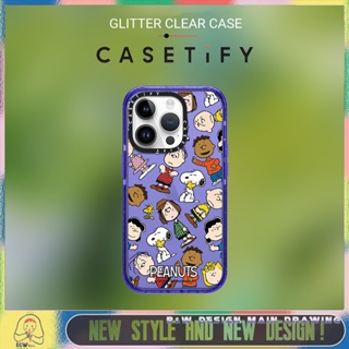 【Glitter Casetify】เคสโทรศัพท์มือถืออะคริลิคใส แบบแข็ง กันกระแทก ลาย PEANUTS Snoopy สีม่วง สําหรับ iPhone14 13 12 11 Pro Max