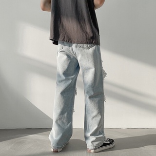 ภาพขนาดย่อของภาพหน้าปกสินค้าHANLU Ripped กางเกงยีนส์ผู้ชายแฟชั่นลำลองหลวมกางเกงขากว้าง Street สไตล์เกาหลี Pants จากร้าน summer271.th บน Shopee ภาพที่ 3