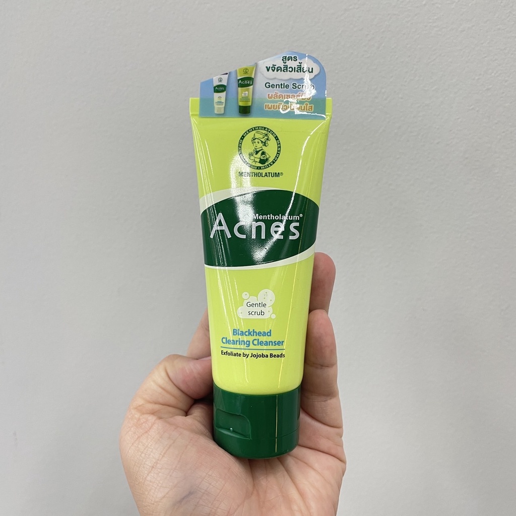 mentholatum-acnes-gentle-scrub-blackhead-clearing-cleanser-เมนโทลาทั่ม-เจนเทิล-สครับ-ผลิตภัณฑ์ล้างหน้าสูตรขจัดสิวเสี้ยน