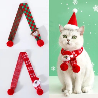หมวกผ้าพันคอ ผ้าถัก ลายซานตาคลอส เกล็ดหิมะ ให้ความอบอุ่น สําหรับสัตว์เลี้ยง สุนัข แมว คริสต์มาส