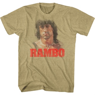เสื้อยืดคอกลม Distressed Rambo T-Shirt เสื้อยืดตลก เสื้อโอเวอร์ไซ เสื้อยืดเด็กผช