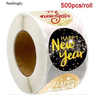 {FEEL} สติกเกอร์ฉลาก ลาย Happy New Year กลิตเตอร์ สีทอง สําหรับตกแต่งการ์ดของขวัญ 500 ชิ้น {feelingly}