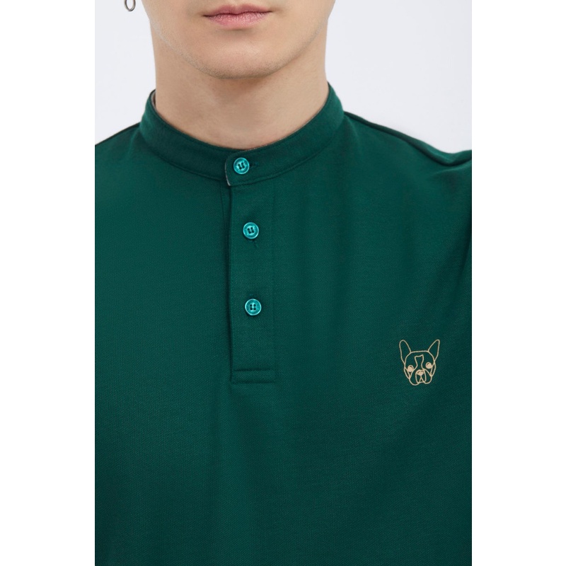 esp-เสื้อโปโลคอจีนลายเฟรนช์ชี่-ผู้ชาย-สีเขียวเข้ม-stand-collar-frenchie-polo-shirt-3244