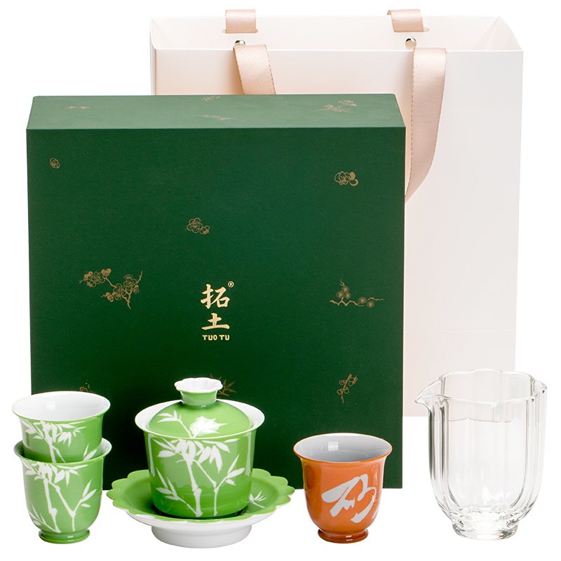 yongzheng-ชุดถ้วยชาเซรามิก-หยกไม้ไผ่-สีเขียว-ระดับไฮเอนด์-a044