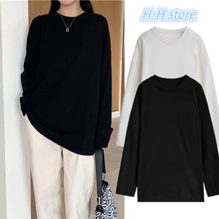 ใหม่ เสื้อยืด แขนยาว สีพื้น แฟชั่น เข้ากับทุกการแต่งกาย