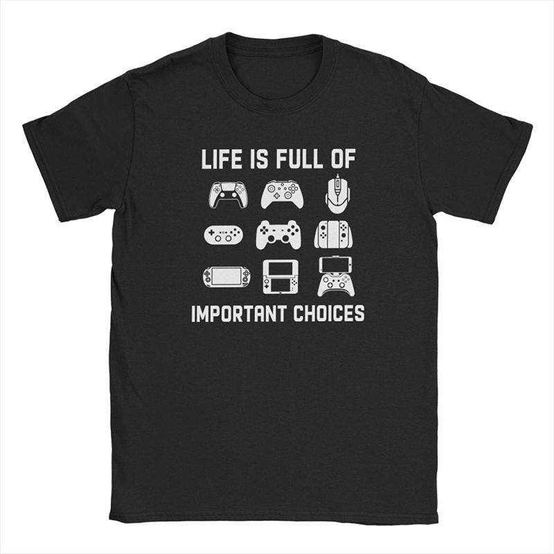 life-is-full-of-important-choices-video-funny-t-shirt-games-gamer-player-tops-tees-for-men-เสื้อยืด-discount-เสื้อยืดผู้