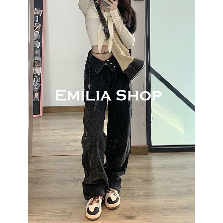 emilia-shop-กางเกงขายาว-กางเกงเอวสูง-กางเกงขายาวผู้หญิงสไตล์เกาหลี-2022-ใหม่-es220330