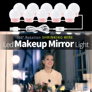 สีชมพู Touch Dimming LED แต่งหน้าโคมไฟ5V ความงามไฟหน้ากระจก2 6 10 14หลอดไฟตกแต่งแสง Selfie Light บ้านตกแต่ง
