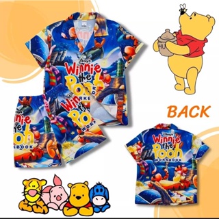 02 ชุดเด็กการ์ตูน ผ้าไหมอิตาลี ลาย หมีพูห์ เสื้อผ้าเด็ก ชุดเด็กแฟชั่น (เสื้อฮาวาย+กางเกงขาสั้น) ชุดเด็กลายการ์ตูน