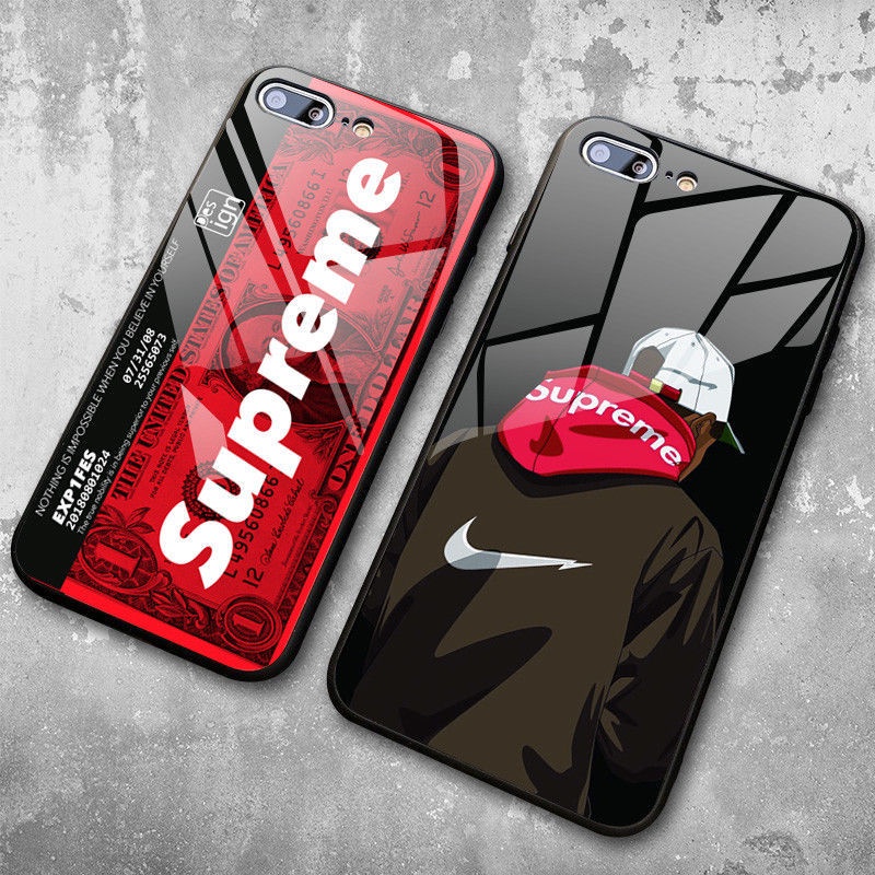 เคสโทรศัพท์มือถือกระจกนิรภัย กันกระแทก ลาย Supreme แบรนด์หรู สําหรับ