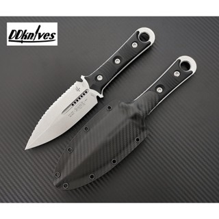 มีดใบตาย Microtech Borka SBD Fixed Blade Knife Stonewashed Full Serrated Double Edge Blade (201-12)