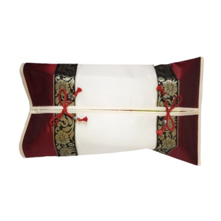 ปลอกใส่กล่องกระดาษทิชชู่สไตล์ลายริบบิ้นช้างไทย สีแดงขาว (Thai Tissue box Cover)