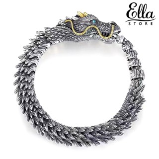 Ellastore123 สร้อยข้อมือ กําไลข้อมือ ทองแดง รูปหัวมังกร สไตล์ฮิปฮอป เรโทร ปรับขนาดได้ กันแพ้ เครื่องประดับ สําหรับผู้ชาย ปาร์ตี้