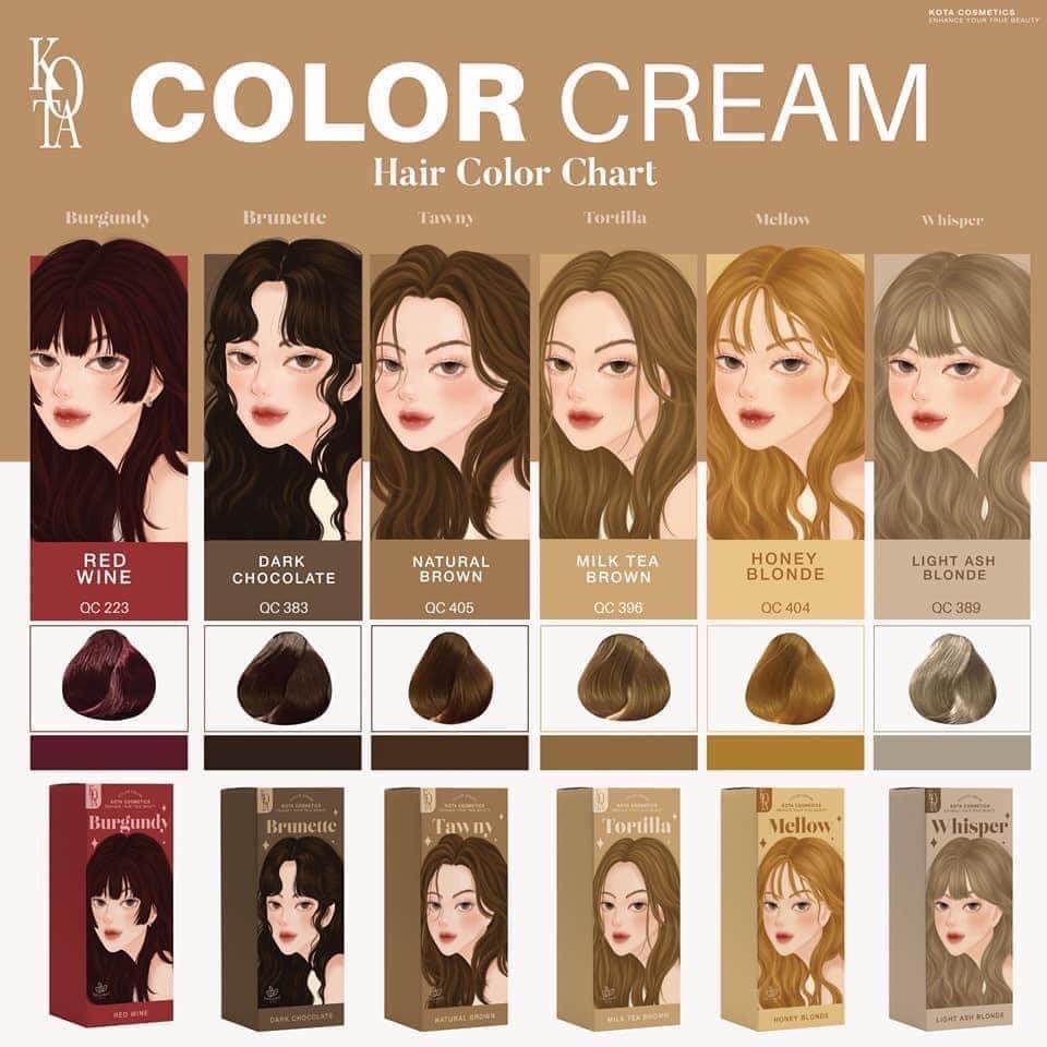 1กล่อง-มี6สีให้เลือก-kota-color-cream-hair-chart-สีย้อมผมออแกนิค-สีย้อมผม-ยาย้อมผม-ออแกนิค-kotacosmetics-โคตา-โคตะ