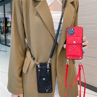 OPPO A17 A58 A1Pro A97 A96 A95 A15 Leather print deluxe collar card bag lanyard back cover card slot with slant body lanyard strap Phone case