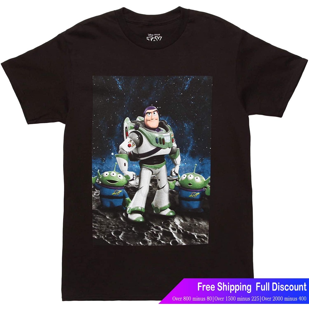 เรื่องของของเล่นเสื้อยืดแขนสั้น-toy-story-team-landing-buzz-and-aliens-adult-t-shirt-toy-story-popular-t-shirts