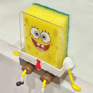 LEBI ท่อระบายน้ําชั้น SpongeBob ล้างจานฟองน้ําแร็คครัวกล่องสบู่น่ารักติดผนัง