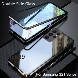 เคสโทรศัพท์กระจกนิรภัย แบบแข็ง ฝาพับแม่เหล็ก สองด้าน ป้องกัน 360 องศา สําหรับ Samsung Galaxy S22 S21 S23 FE Plus Ultra 5G A02s S22Ultra S21Ultra