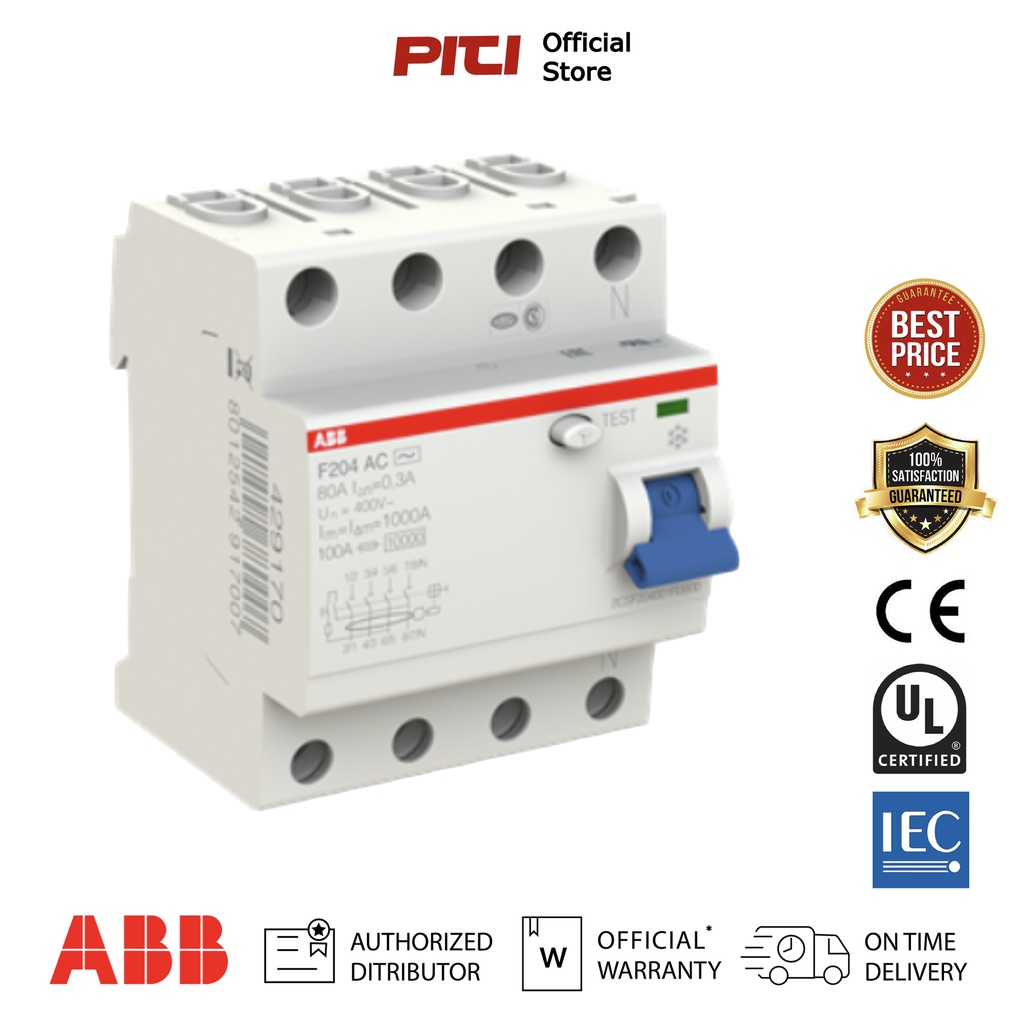 ABB กันดูด RCCB 4P F204 AC-100/0.03 Residual Current Circuit Breaker ...