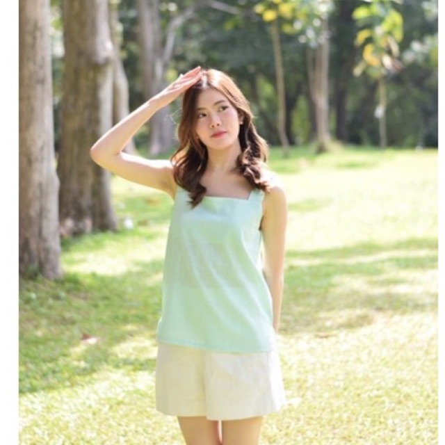 ผ้าลินินlinen-เสื้อกล้ามคอเหลี่ยม-ผ้าลินิน-ชบาเสื้อผ้าลินิน