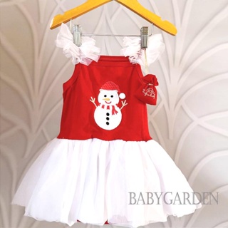 Babygarden- ชุดเดรสรอมเปอร์ แขนกุด ปักลายคริสต์มาส สโนว์แมน ทรงเอ สําหรับเด็ก 3-18 เดือน