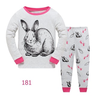 L-FAG-181 ชุดนอนเด็ก ผ้าCottonบาง สีเทากระต่าย แนวเข้ารูป Slim Fit ผ้า Cotton 100%