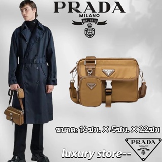 Prada 🔊กระเป๋าสะพายไนลอนและหนัง Saffiano ที่สร้างใหม่/สไตล์ unisex/พร้อมกระเป๋าเงินเหรียญขนาดเล็ก