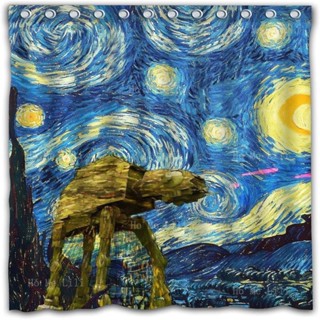 Wars Jet Fire ผ้าม่านอาบน้ํา ลาย Starry Night Van Gogh กันน้ํา สําหรับตกแต่งห้องน้ํา