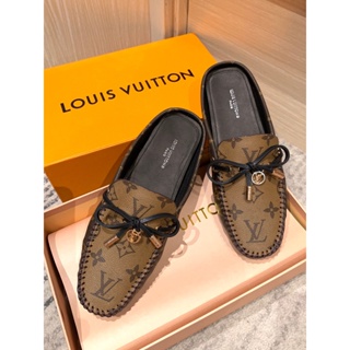 พรี​ ราคา3600 Lv Louis Vuitton หนังวัว รองเท้าแตะส้นแบน รองเท้าผู้หญิง35-41