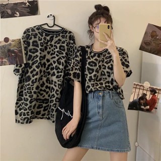 พร้อมส่ง เสื้อครอปแขนสั้น ลายเสือ oversize สตรีท เสื้อผ้าแฟชั่นเกาหลีน่ารัก เสื้อยืดโอเวอร์ไซส์ผู้หญิง เนื้อผ้าดี