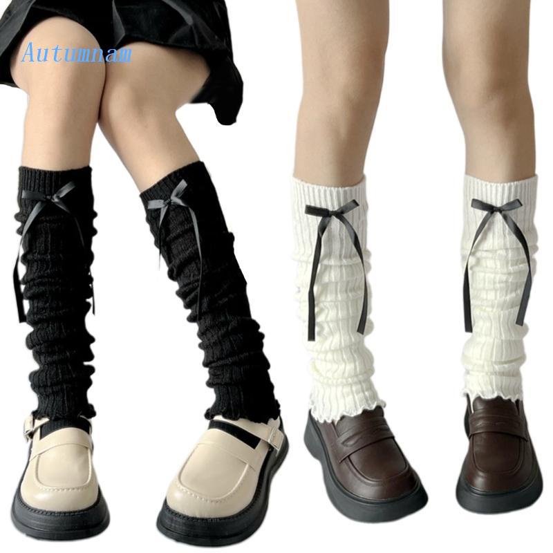 autu-ถุงเท้า-ผ้าถักนิตติ้ง-ประดับโบ-ให้ความอบอุ่น-สไตล์ฮาราจูกุ-แฟชั่นโกธิค-และญี่ปุ่น-สําหรับผู้หญิง