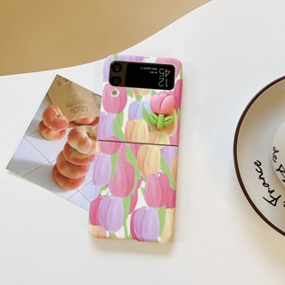 เคสโทรศัพท์มือถือ PC แข็ง กันกระแทก ลายดอกทิวลิป สร้างสรรค์ แฟชั่น สําหรับ Samsung Galaxy Z Flip 4 5G Zflip 3
