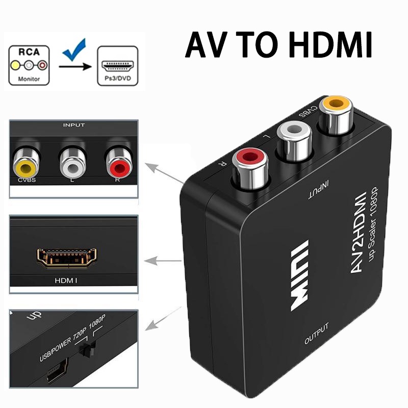 กล่องอะแดปเตอร์แปลงวีดีโอ-av-to-hdmi-converter-1080p-แปลงสัญญาณภาพจาก-av-เป็น-hdmi-black-white-ตัวแปลงสัญญาณ