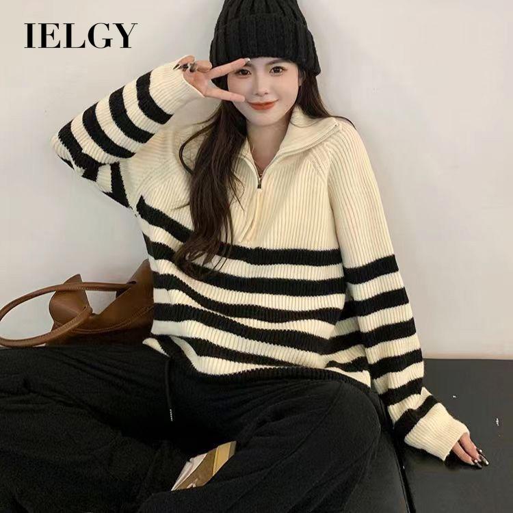 เสื้อกันหนาวสำหรับผู้หญิง สวมหัวได้ ดีไซน์ลายทางและ.Zip-neck | Shopee ...