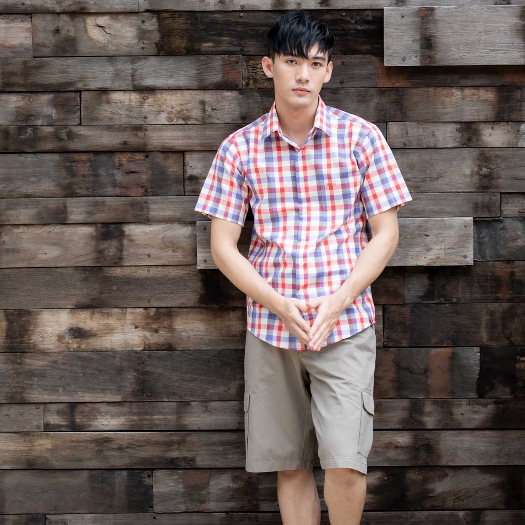 bowling-เสื้อเชิ้ต-แขนสั้น-สีแดงลายสก๊อต-ผ้าคอตตอน-100-รุ่น-14412-c01-สวมใส่สบาย